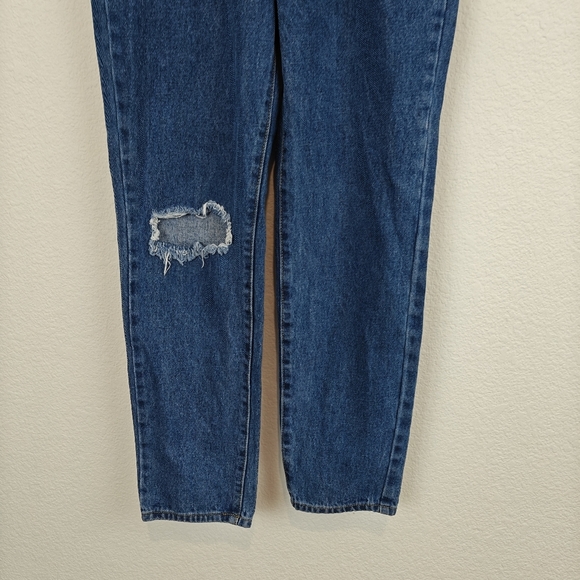 Meshki High Waisted Straight Leg Distressed Jeans In Dark Denim Blue Size 4 US - Picture 2 of 11